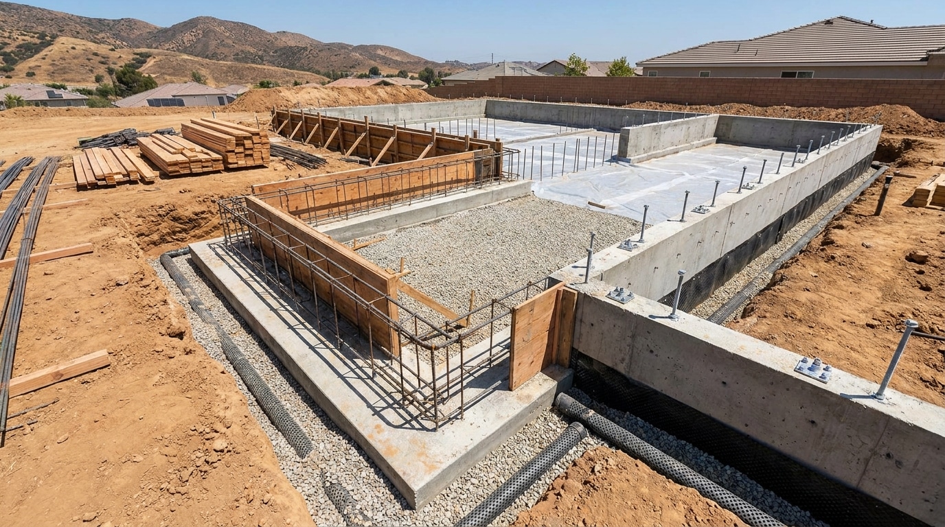 Residential foundation construction after fire