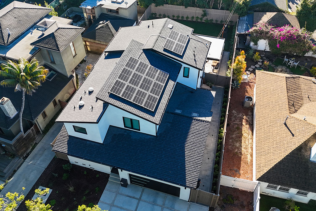 Finished modern two-story exterior of the Ayres Ave home in West LA
