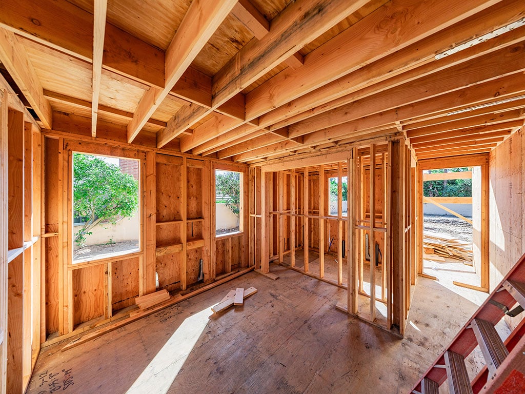 Fire rebuild framing in progress