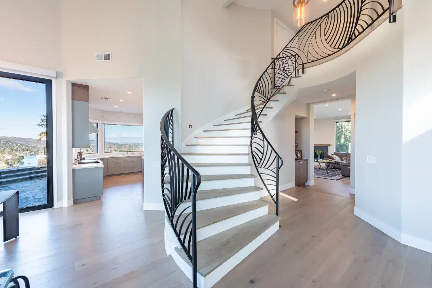 Custom ironwork staircase in the finished Canterhill remodel