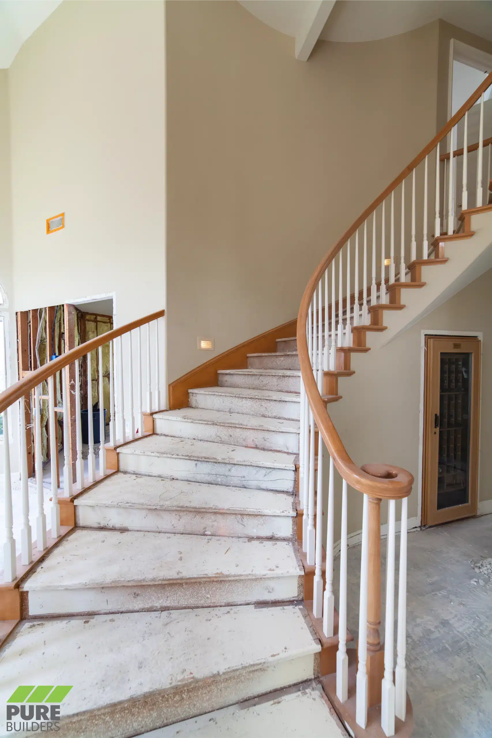 Stairway with railings removed for replacement