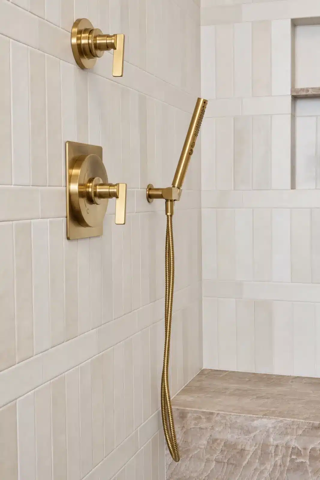 Brushed brass shower valve and handheld shower