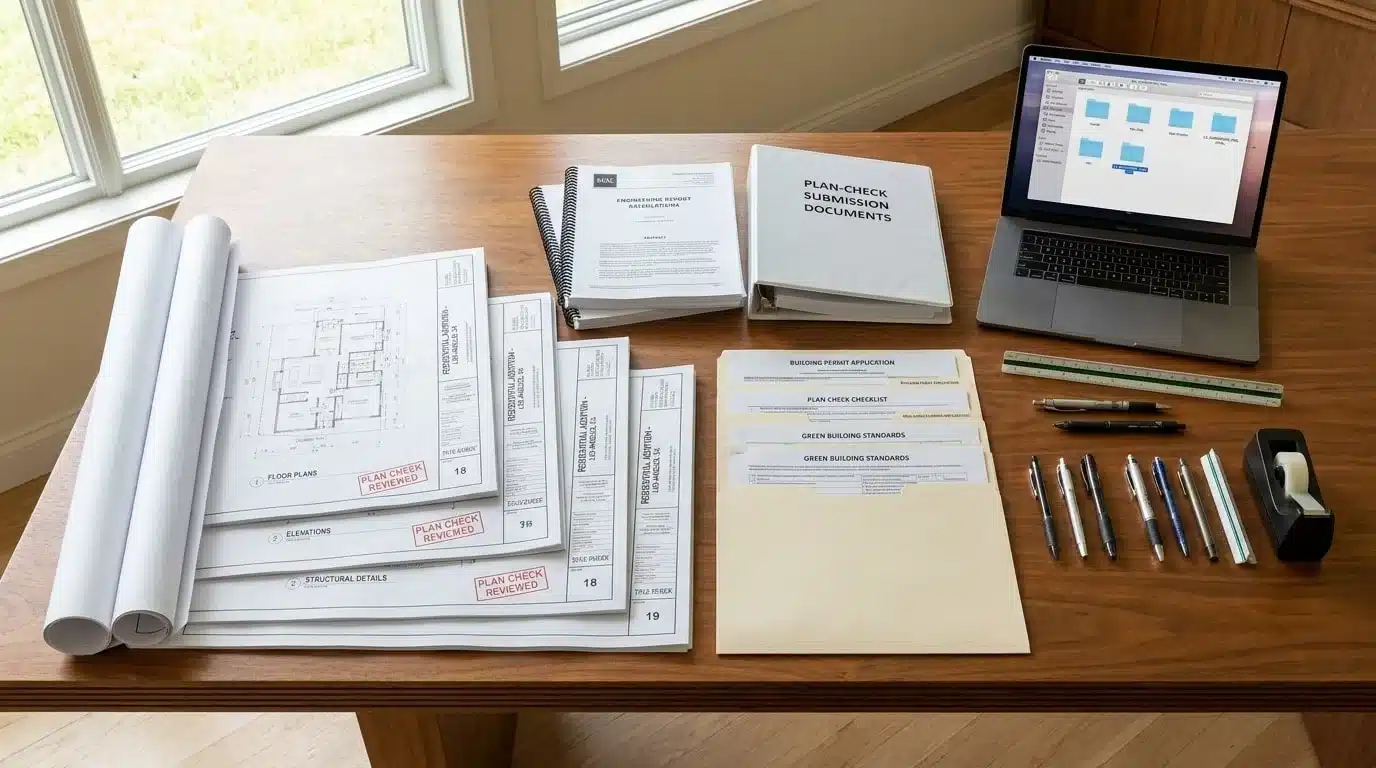 Plan-check submittal package prepared for a city building department portal